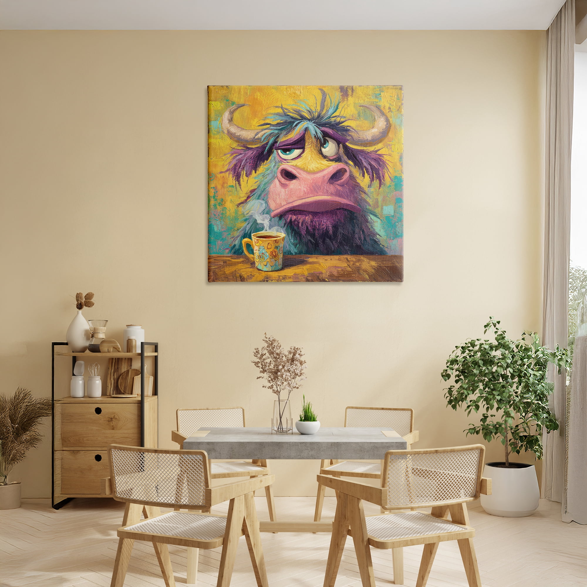 Stupell Industries Grumpy Cow & Mug Canvas Wall Art, design by The Wands Want