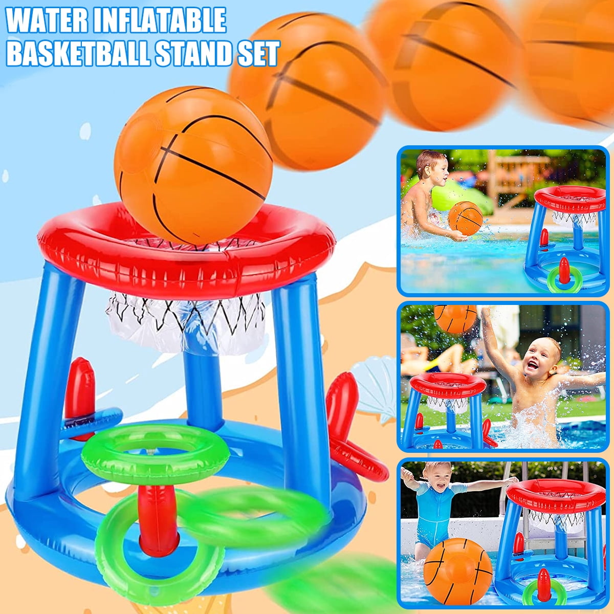 BUTORY Children's Inflatable Basketball Hoop Swimming Pool Water