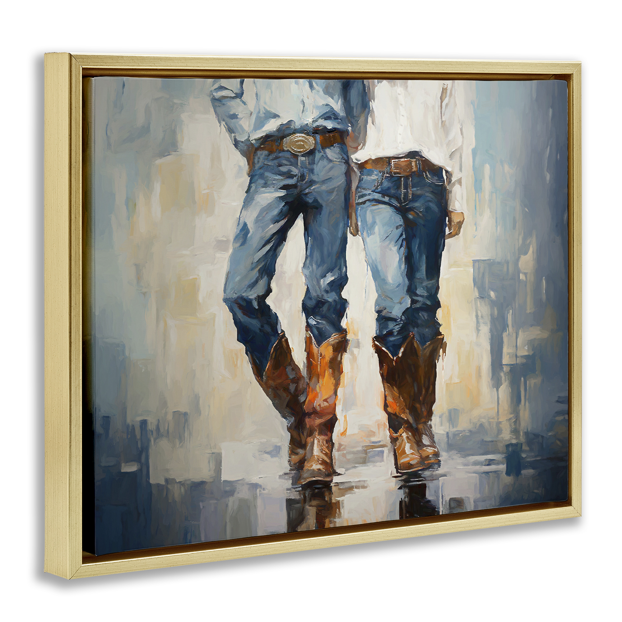 Stupell Industries Cowboy & Cowgirl Couple Novelty Painting Gold Floater Framed Canvas Art Print Wall Art, 31 x 25