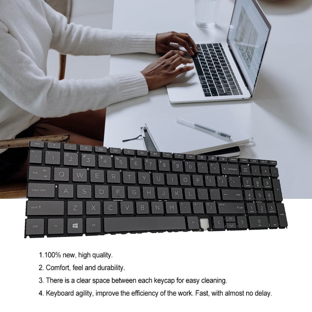 VONKY Keyboards Black Fluent Typing No Frame Laptop Dust Protection Keypads with Backlight High Performance Replacement for HP 15-ED