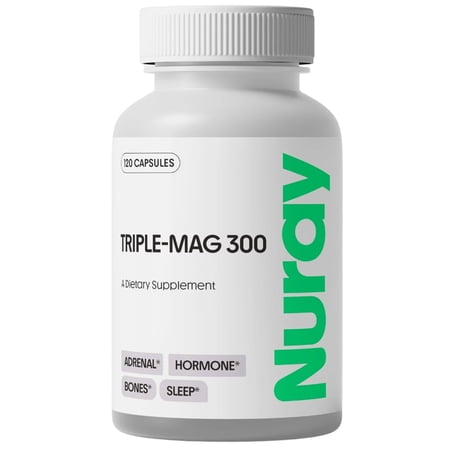 Nuray Triple-Mag Chelated Magnesium 300mg, High Absorption Supplement for Muscle, Nerve & Bone Support, 120 Capsules