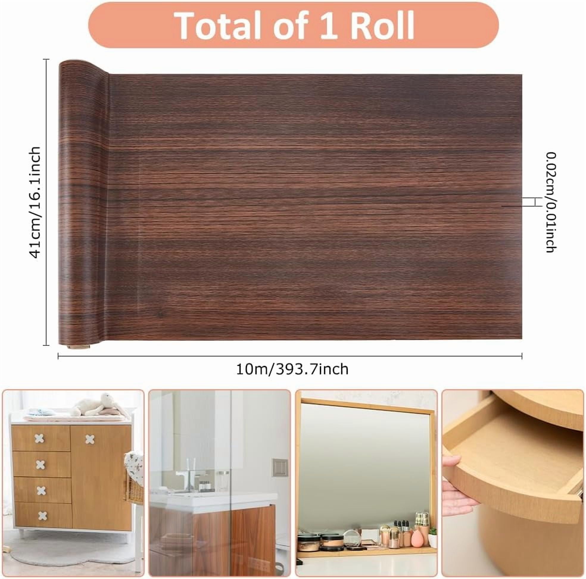 Walnut Grain Waterproof Table Cabinet Decal 10m/32.8ft Length Contact Paper Walnut Texture Vinyl Decorative Film 40cm Wide Matte Thickened Self-Adhesive Wallpaper Air Guide Design Brown