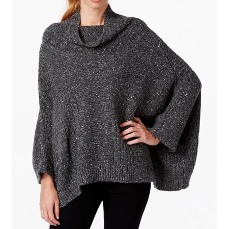 DKNY Jeans NEW Gray Womens Large L/XL Marled Cowl Neck Knitted Poncho