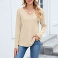 thumbnail image 4 of Fiaer,Womens Waffle Long Sleeve V Neck T Shirts,Plus Size Loose Fit Casual Tshirts for Women,Women's Trendy Basic Going out Solid Breathable Tops Beige XXL, 4 of 6
