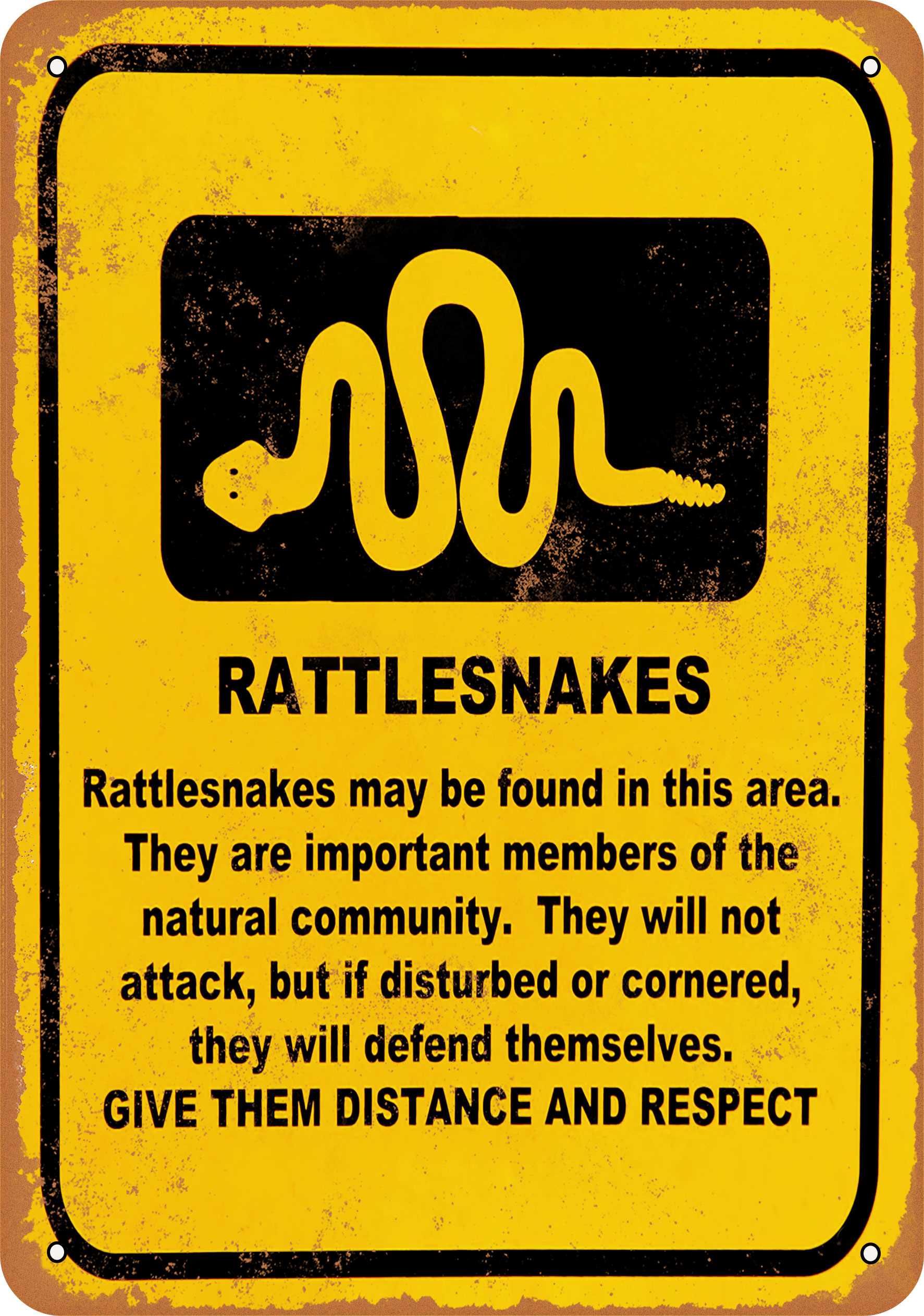 7 x 10 METAL SIGN Rattlesnake Warning Vintage Rusty Look