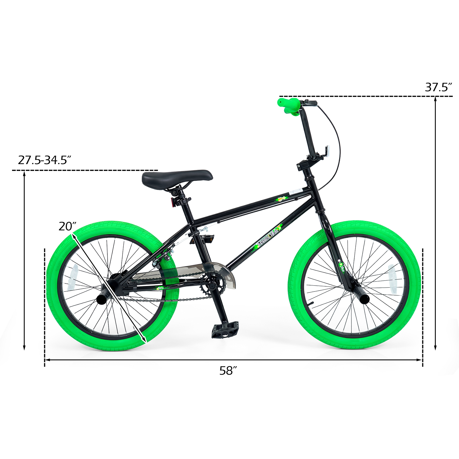 MULTIGOT Freestyle BMX Bike, 20" Trick Bicycle w/ 270° Steering, Adjustable Seat Green