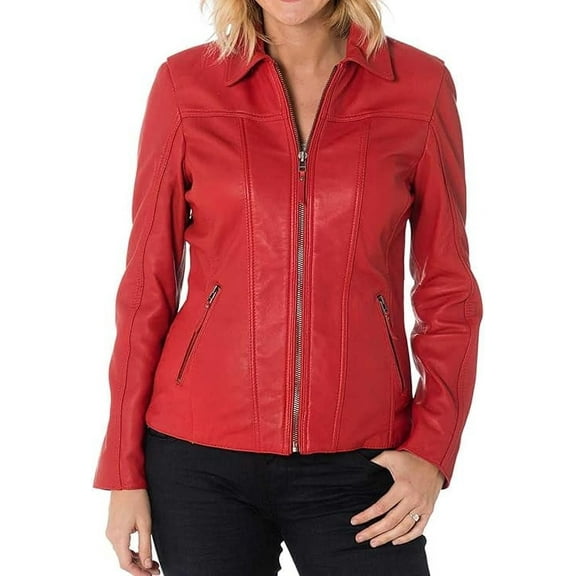 NEW HOT Women Lambskin Real Leather Jacket Motorcycle Slim Fit Red Coat W620