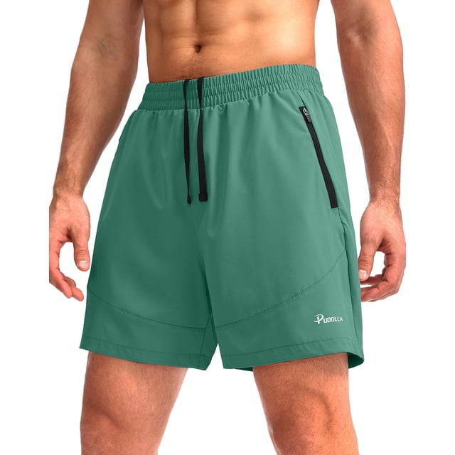 Pantalones cortos para correr Pudolla para hombre, entrenamiento, atlético, verde, 3XL