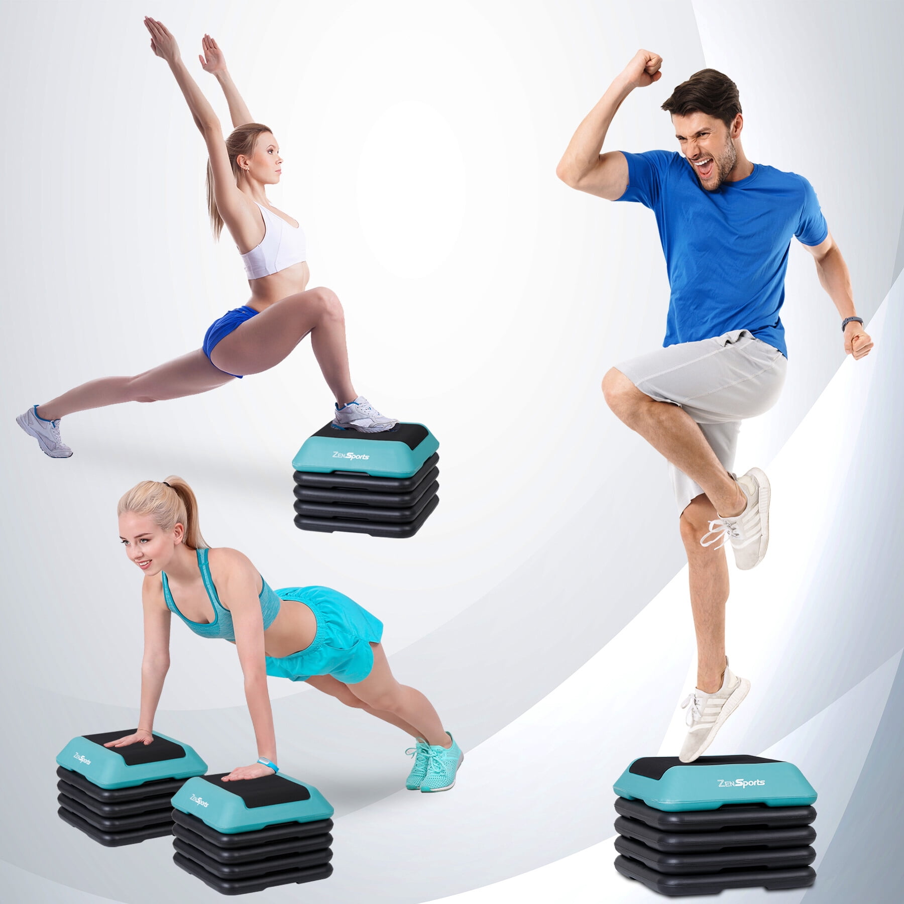 ZenSports 16-in Aerobic Step Platform W/4 Risers, Height Adjustable Exercise Workout Stepper, Green