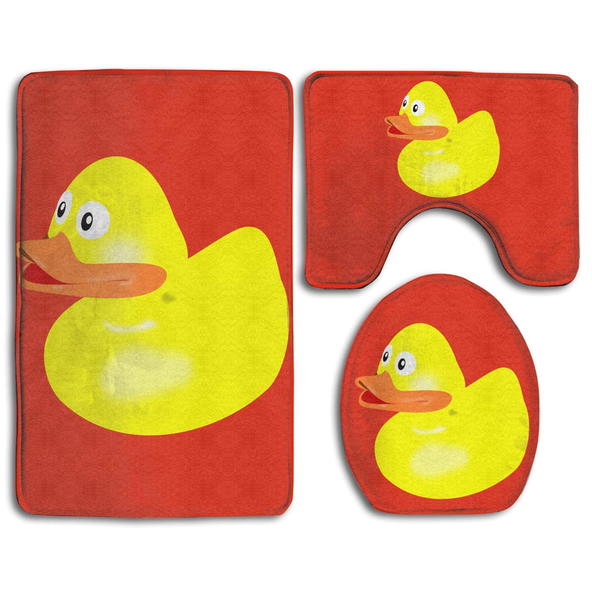 PUDMAD Yellow Rubber Duck 3 Piece Bathroom Rugs Set Bath Rug Contour