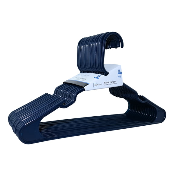 Mainstays Collegiate Clothing Hangers for Everyday Use, Blue Sapphire, 18 Count