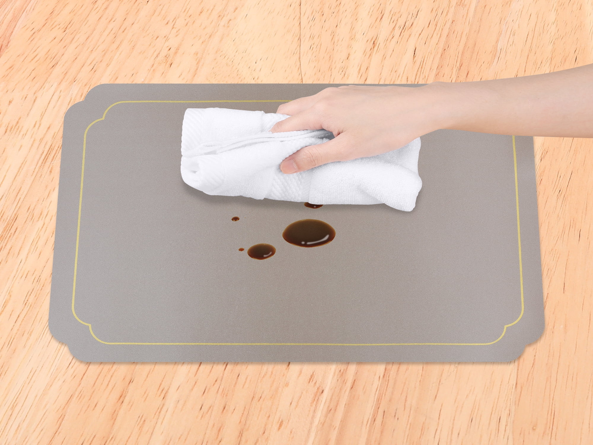 Unique Bargains Placemats Leather Placemats for Kitchen Dining Table Gray Gold 18x12in