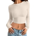 thumbnail image 1 of MIASHUI T-Shirt à Manches Longues Court Ajusté Col Rond Uni pour Femmes Couche de Base Beige,G, 1 of 4
