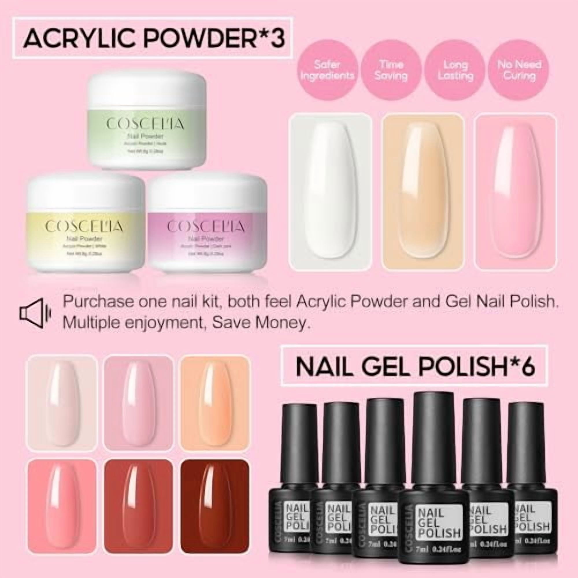 Acrylic Nail Kit for Beginners with Everything Professional Acrylics Powder 6pcs Gel Nail Polish 18pcs Glitter Decoration Powder Nails Kit Acrylic Set with Drill Light Gifts for Women