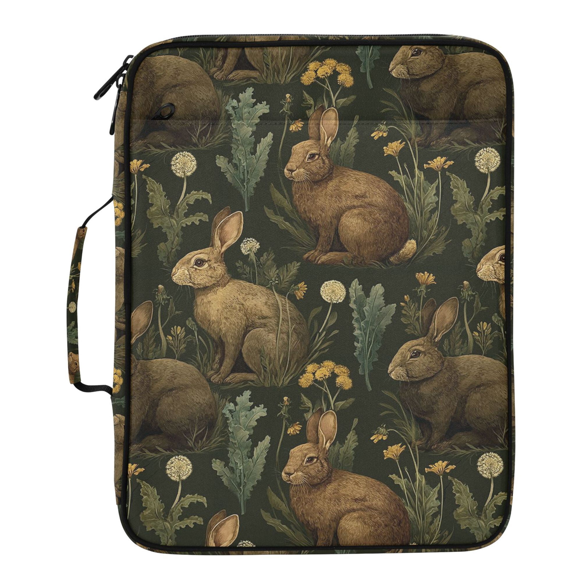 FORMRS Accordion File Folder A4 Size 7-Pocket Expanding Document Organizer Bag with 3 Ring Binder, Brown Floral Rabbits Pattern