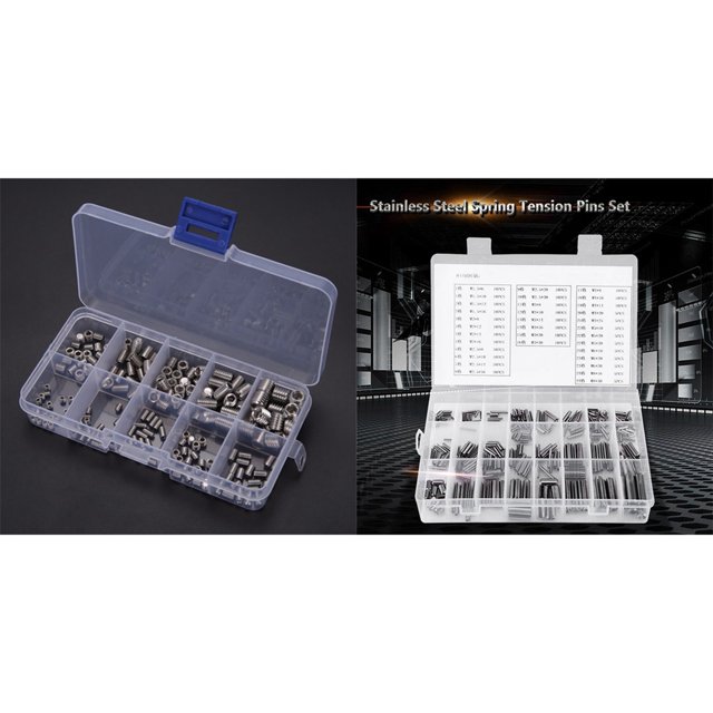 200 Pcs 304 Stainless Steel Grub Screws Hex Socket & 280 Pcs Spring Pin Tension Elastic Cylindrical Cotter Pins