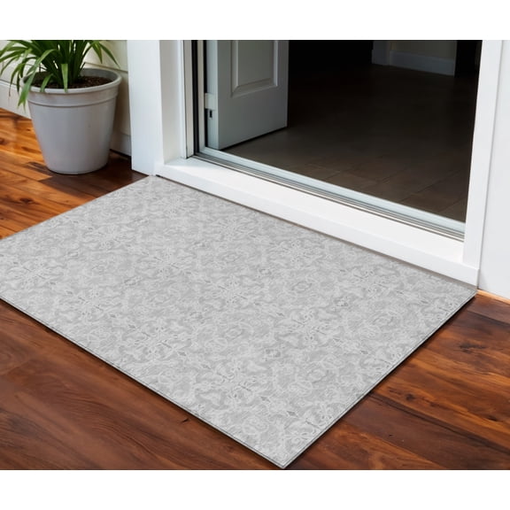 3' X 5' Silver And Gray Medallion Washable Indoor Outdoor Area Rug
