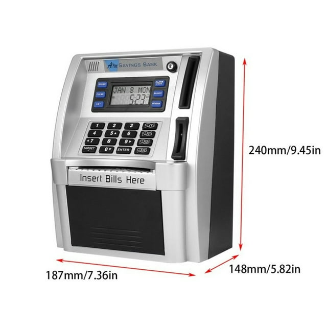 Baohd Savings Bank Electronic Personal Money Cash Insert Bills Debit Card Password Automatic with Calendar Alarm Toys Kids Adults