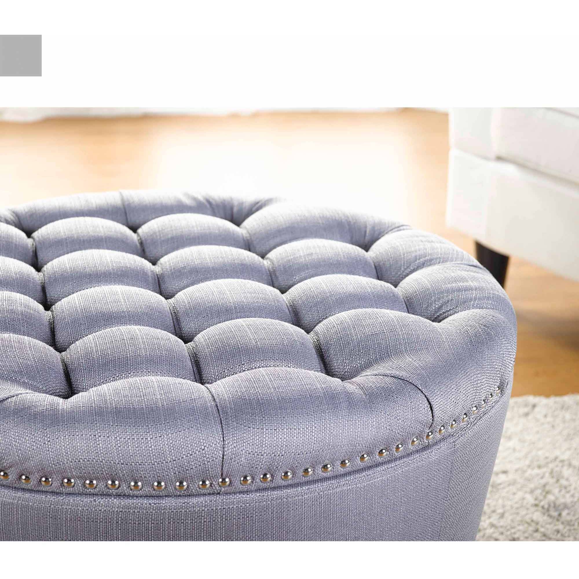 Better Homes & Gardens Round Tufted Storage Ottoman with Nailheads, Gray - image 4 of 4