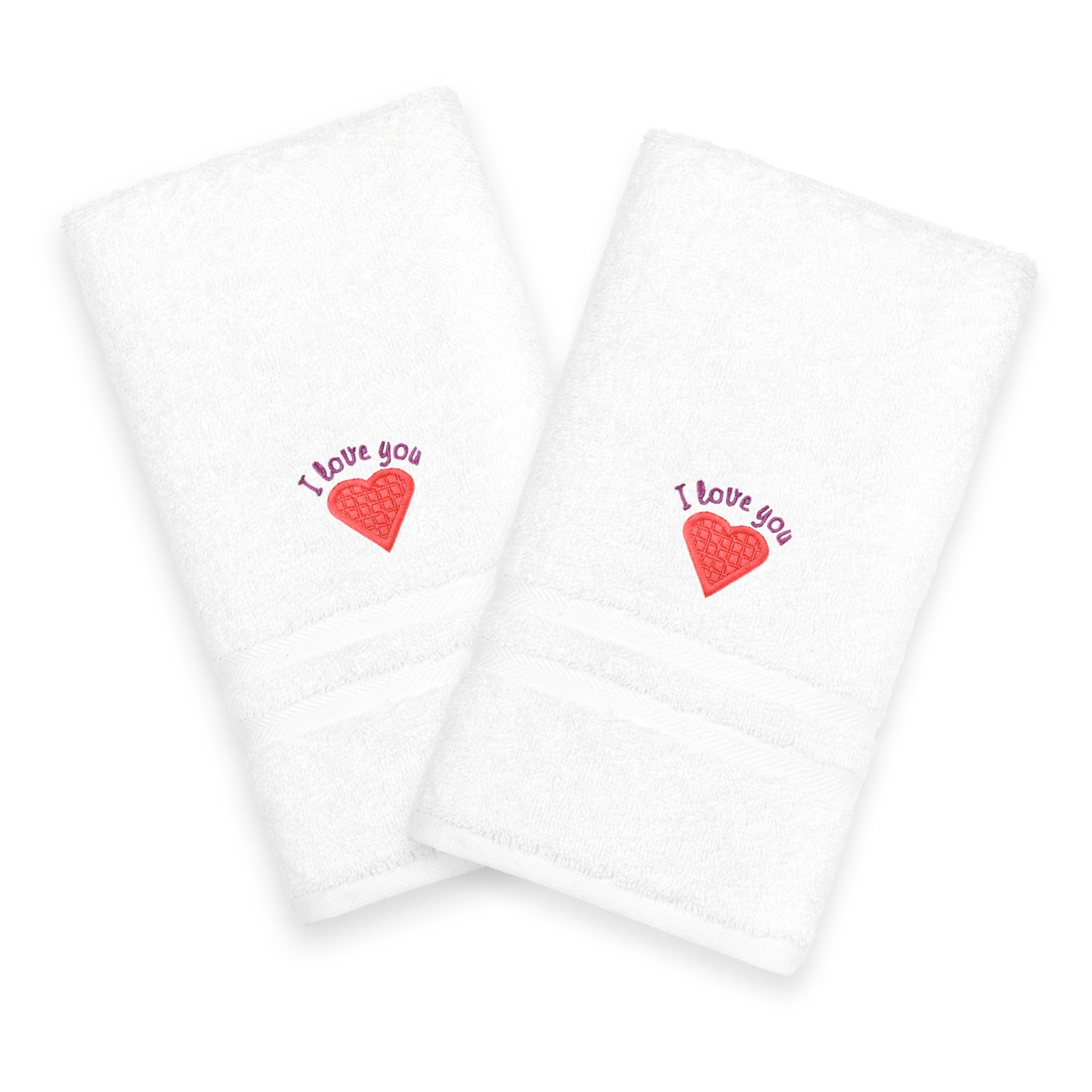 Linum Home Textiles Pink Heart I Love You Embroidered White Hand Towels - Set of 2 - image 2 of 2