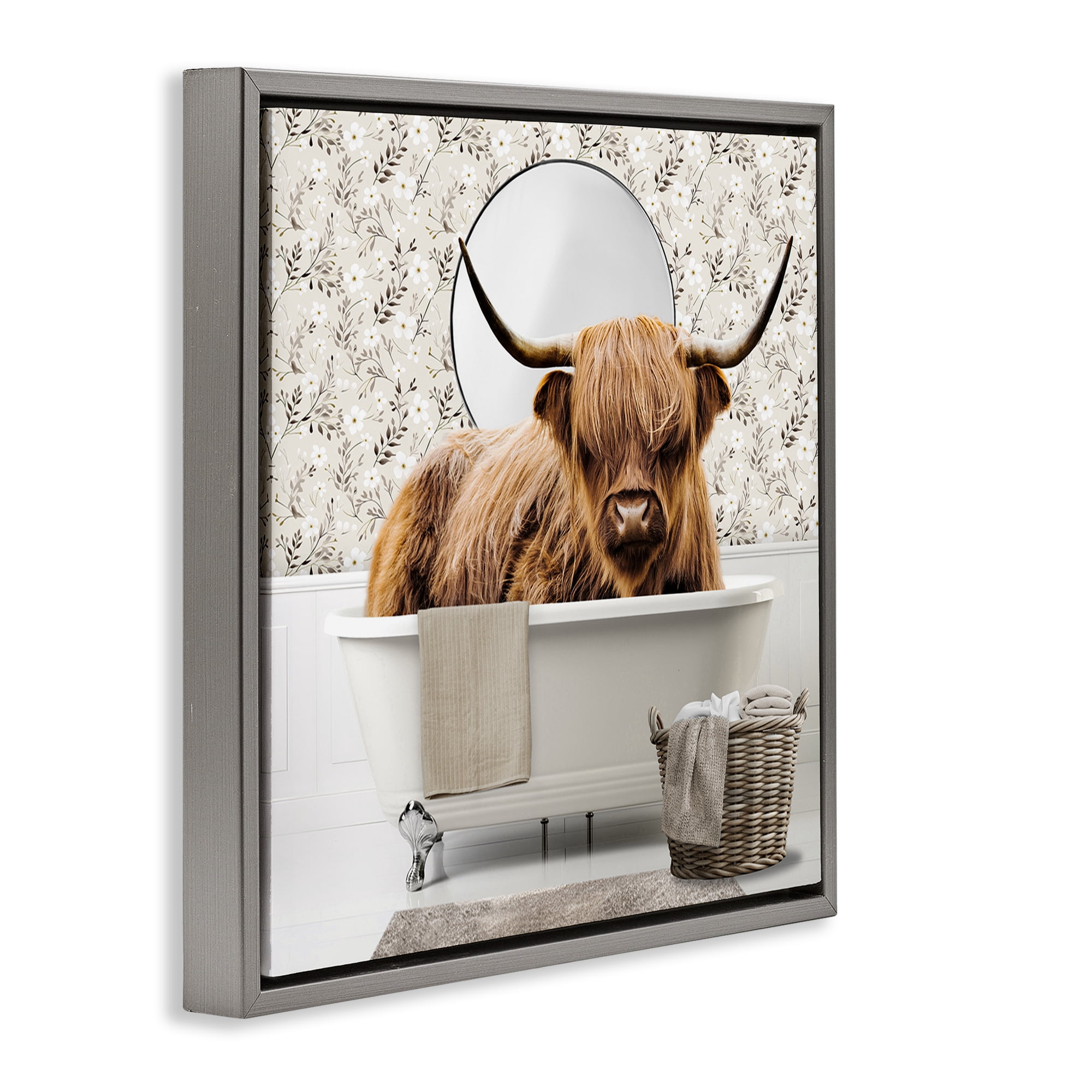 Stupell Industries Cottage Cattle Bath Time Gray Framed Floater Canvas Wall Art, design by CAD Designs