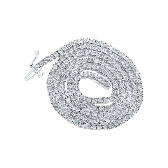Macey Worldwide Jewelry Silver Mens Diamond Single Row 18-inch Link Chain Necklace 1-1/5 Ctw