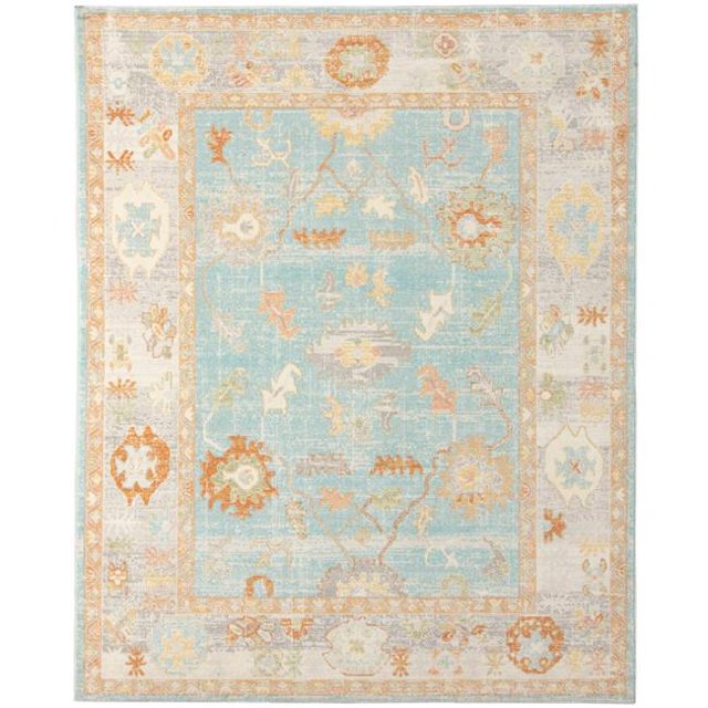 Amer Rugs BHM37999 7 ft. 9 in. x 9 ft. 9 in. Bohemian Bordered Indoor & Outdoor Area Rug, Aqua