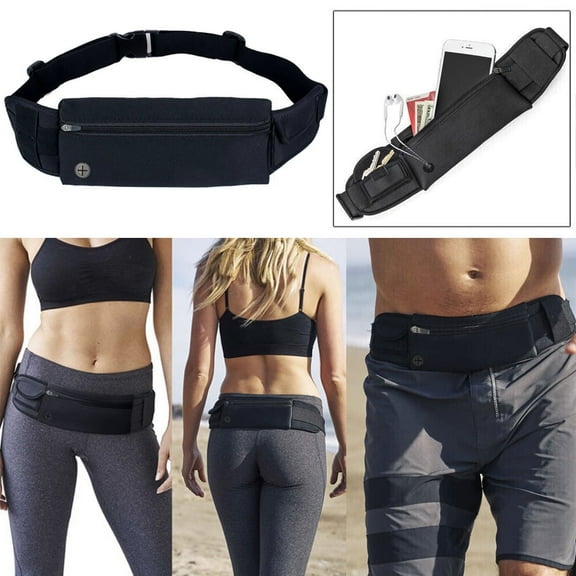IClover Running Waist Bag Fanny Pack / Hip Pack Pouch for Man Women Sports Travel Hiking / Money for iPhone 16/15/14/ Pro Max/13/12/Pro/Max Samsung Note 20/S23 Ultra/Plus Black All Sizes