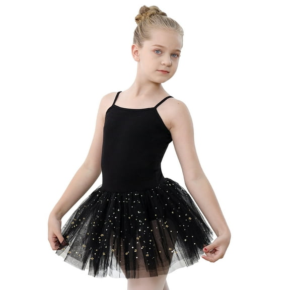 Stelle Sleeveless Ballet Leotard Girls Tutu Dress Camisole Skirted Ballerina Outfit,Black,6-7 Years