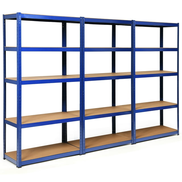 Costway 3PCS 72''Heavy Duty Steel 5 Level Garage Shelf Storage Adjustable Shelves Blue