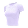thumbnail image 3 of DuoJiaJ Women's Crop Top Jacquard Short Sleeve Fitness Tee Breathable Yoga Workout Shirt For Ladies Women’s Crop Tops Purple, 3 of 3