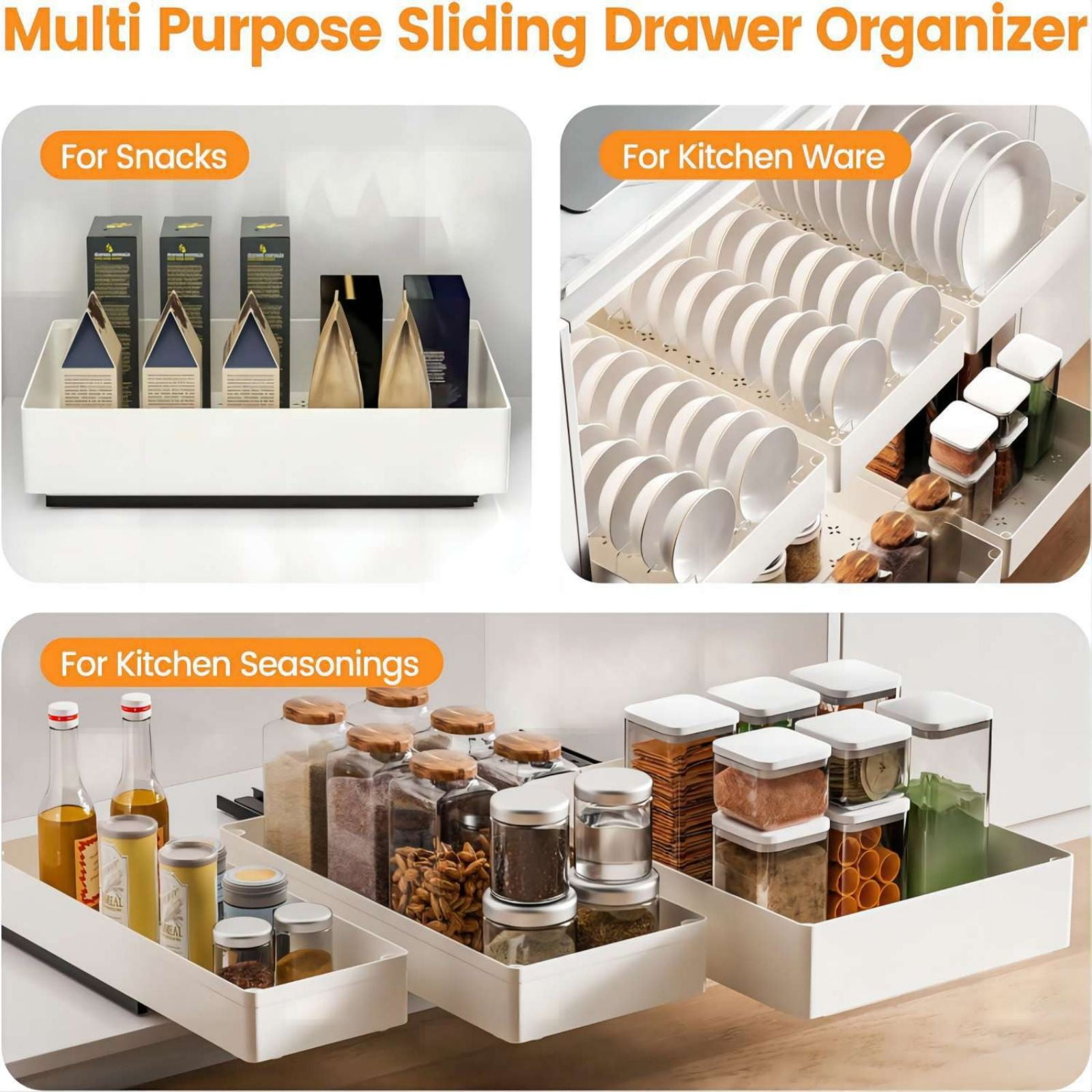 Three-Tier Sliding Drawer Organizer for Kitchen Utensils and Cutlery Storage