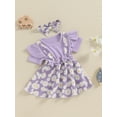 thumbnail image 3 of Bagilaanoe Newborn Baby Girl Summer Rompers Dress Flower Print Short Sleeve Bodysuits + Headband 6M 12M 18M 24M 3T 4T Kids Patchwork A-line Dresses, 3 of 7