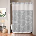 thumbnail image 2 of No Hook Shower Curtain, Grey Butterfly Botanical Shower Curtains for Bathroom with See Through Top Window, Summer Plants Line Art Waterproof & Washable Bath Curtain Extra Long 72"x96", 2 of 9