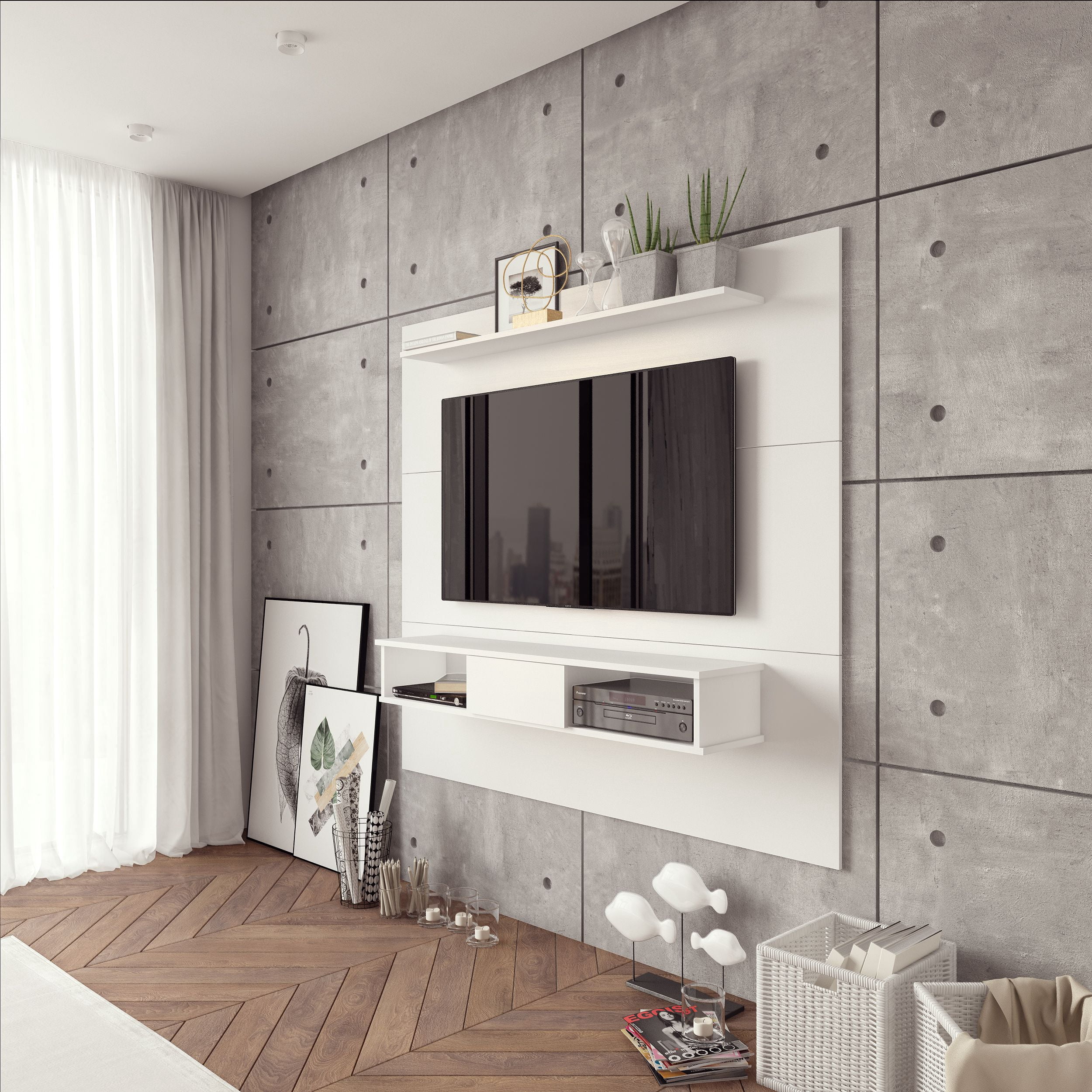 Midtown Concept Floating 2 Shelf TV Stand for TVs up to 70", White