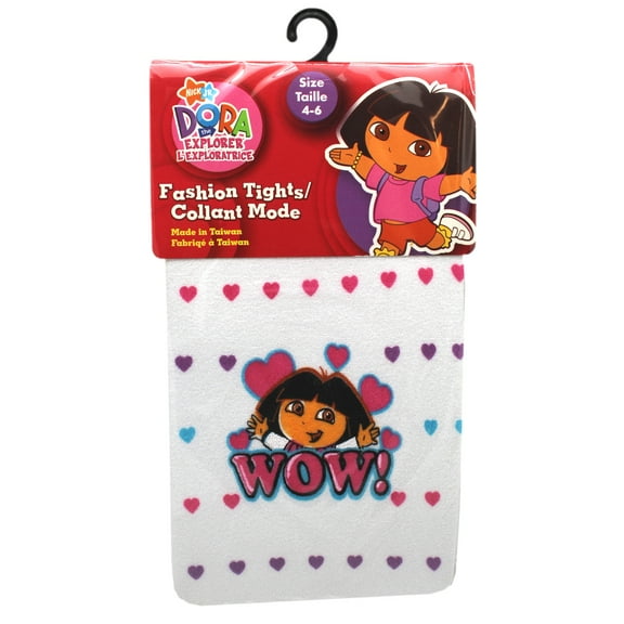 Dora Kids Fashion Tights: White w/Multicolored Hearts (Size 4-6)