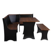Linon Camden 3-Piece Coastal Corner Breakfast Nook Dining Set with Storage, Black/Walnut