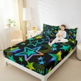 thumbnail image 5 of Feelyou Dreamy Stars Graffiti Twin Sheet Sets for Kids, Black Blue Cartoon Twin Fitted Sheet, Fashion Love Heart Flat Sheet, Ultra Soft Bedroom Decor, 3-Piece, 5 of 8