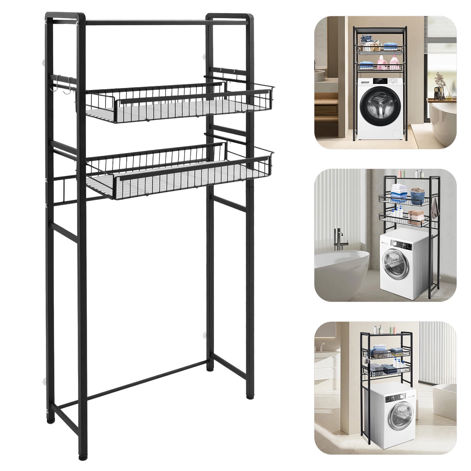3-Tier Washing Machine Shelf, Over Washer and Dryer Shelves, Multi-Functional 3 Tier Storage Rack, Laundry Room Storage Shelf, Space Saving Organizer (Black)