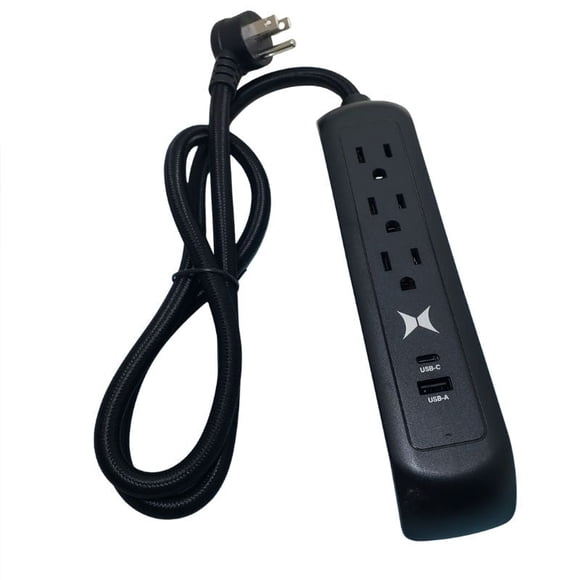 XWS8-1009-BLK - Barre d'Alimentation 3 O/LET Cordon 3 Pieds RA PL USB-C/3.1A USB-A/2.1A O/LETS