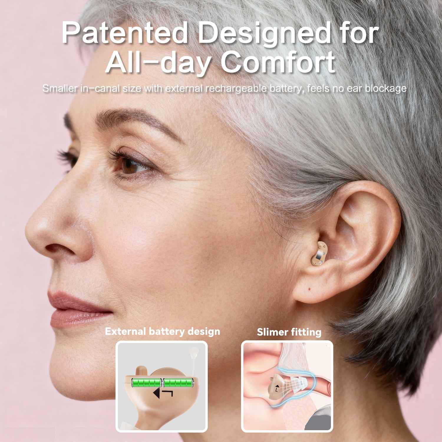 iBstone Nova CIC Hearing Aids for Seniors, Rechargeable, OTC, with Anti-loss Strap, Pair