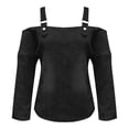 thumbnail image 5 of LEKODE Shoulder Denim Top Country Concert Outfits Adjustable Strap Women's Casual Vintage Washed Sexy Blouses Shoulder Denim Shirt cold shoulder tops sexy denim outfits for women Solid Black XL, 5 of 5