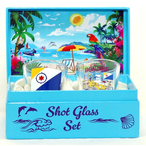 Bonaire Caribbean Boxed Shot Glass Set (Set of 2)