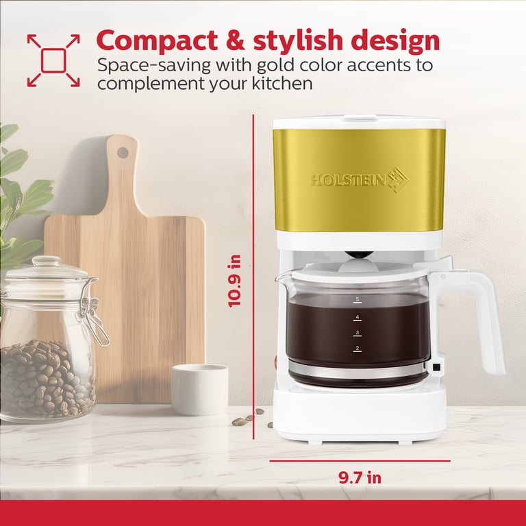 Holstein Housewares 5-Cup Coffee Maker - Pause N Serve, One-Touch  Operation, Non-Stick Warming Plate, Water Level Indicator - Reusable Filter  - ...