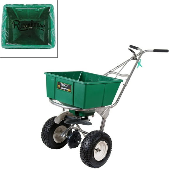 LESCO 101186 High Wheel Walk-Behind Fertilizer Spreader with Rittenhouse Hopper Cover (Bundle, 2 Items)