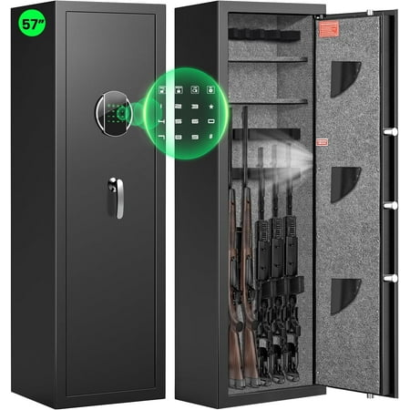 Kavey 5-6 Long Gun Safe Quick Access Digital Gun Safe Gun Storage Cabinet for Shotguns with Inner Cabinet Shotgun Safe with Backlit Keypad Mute Function & LED Light