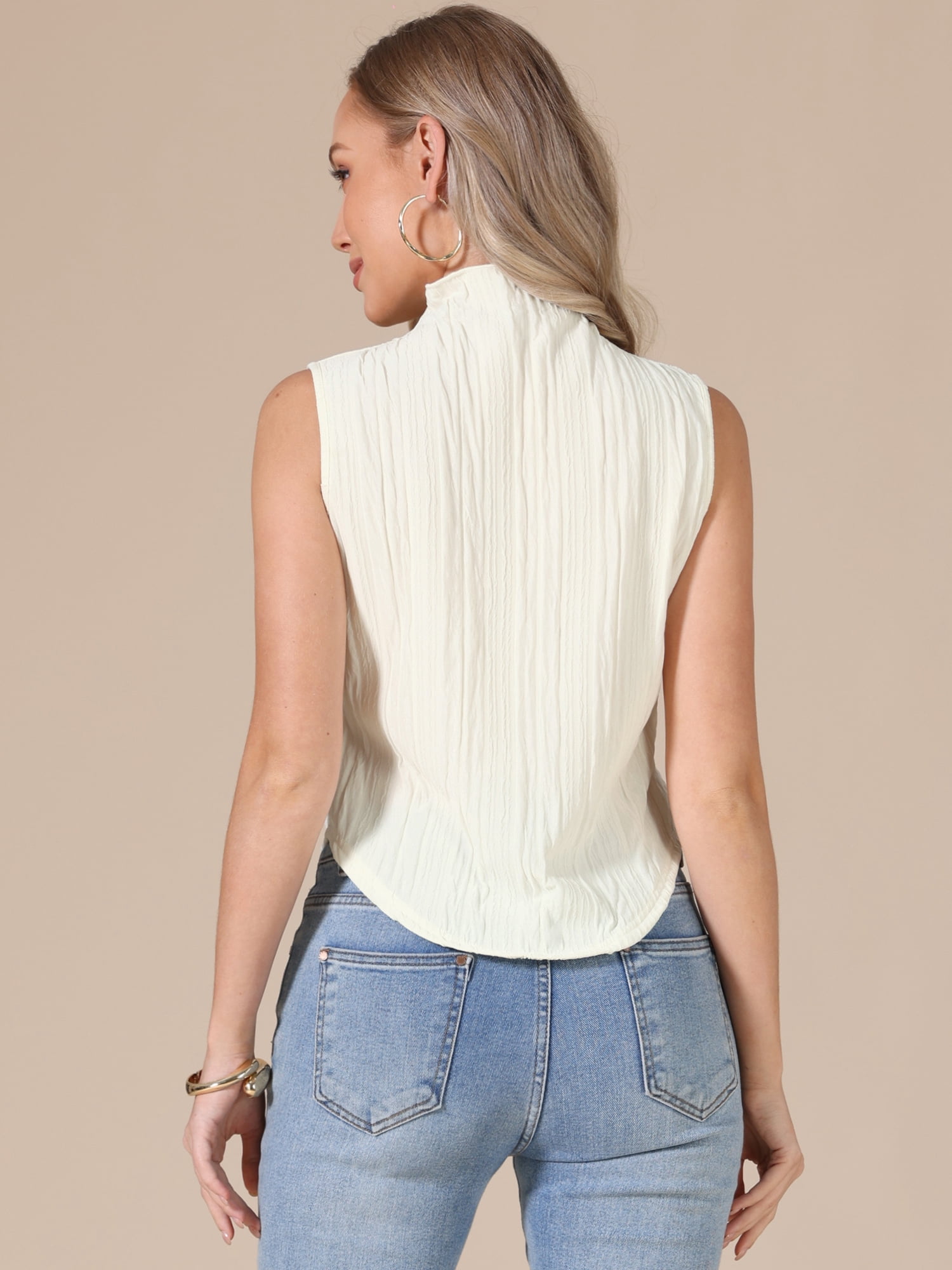 DARING DIVA Women's Sleeveless Mock Neck Tank Top Textured Business Blouse XL Apricot