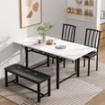 thumbnail image 4 of 4 Person Oak Folding Dining Table Set with Storage Shelf and Leaf, Expandable Dining Table with 2 Chairs and 1 Bench, Space Saving Dining Table for Kitchen Breakfast Table Corner, Dining Room., 4 of 7