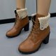 thumbnail image 2 of NECHOLOGY Botas Mujer Zapatos Botines mujer Botas de tobillo de tacón grueso con cordones de cuero de Color sólido con aislamiento de felpa de invierno de estilo británico para mujer (Brown, 7.5), 2 of 6