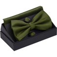 thumbnail image 2 of LAICAIW Mens Solid Color Double Fold Pre-tied Bow Tie and Pocket Square Cufflink Set with Gift Box, 2 of 6